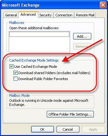 outlook cached mode configuration